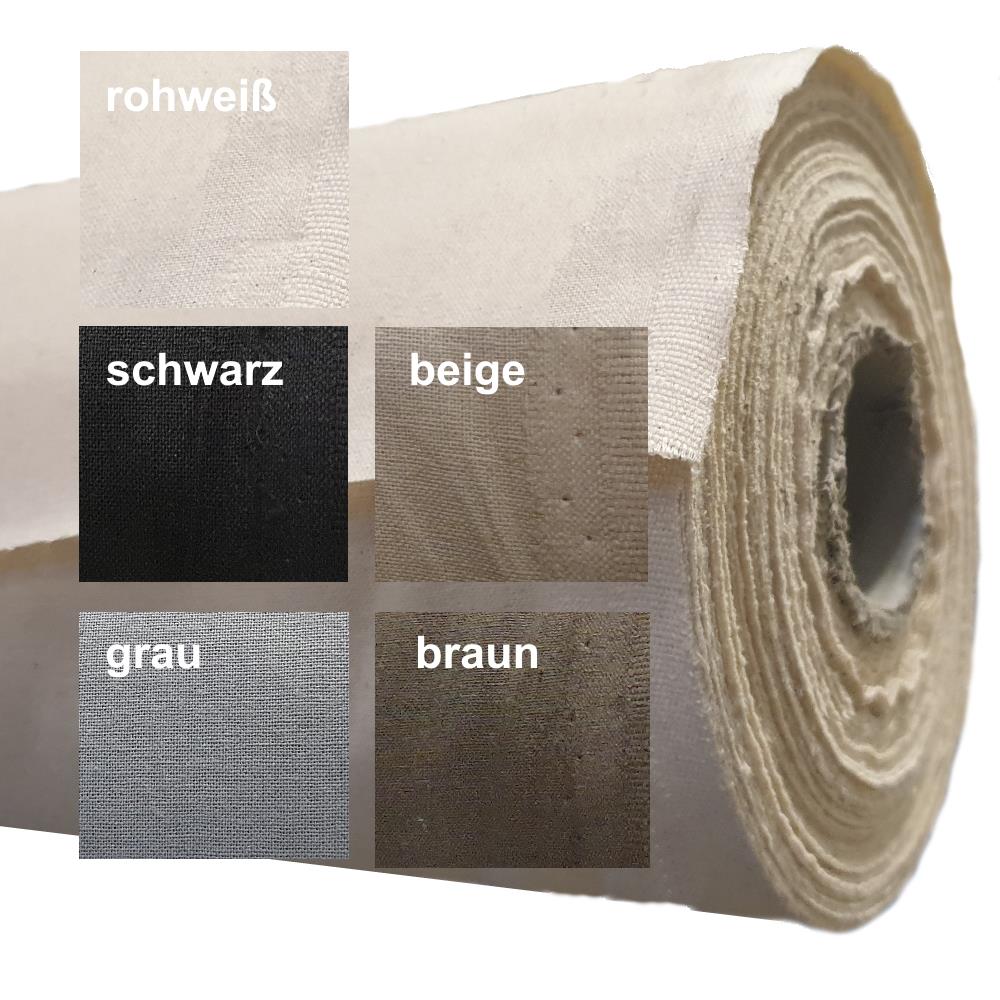 Baumwoll-Nessel Spannstoff 150g, verschiedene Farben, VE 5 lfm, Rolle 30m Baumwoll-Nessel Spannstoff 150g, verschiedene Farben, VE 5 lfm, Rolle 30m