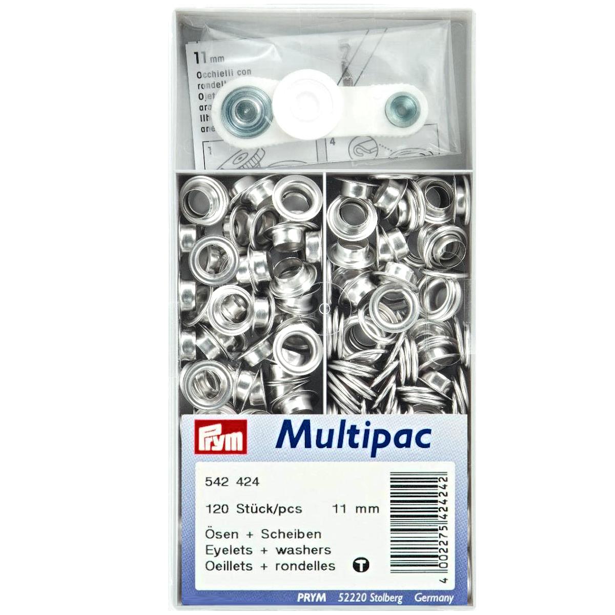 Prym Ösen & Scheiben Mulitpac, 11mm Ösen silber, 120 Stück, mit Werkzeug (542424)