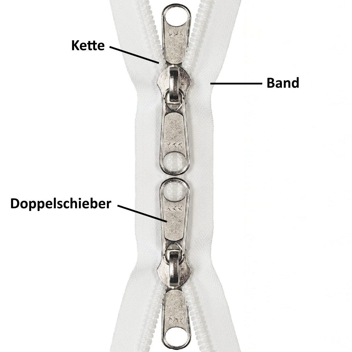 YKK 2-Wege teilbar Spirale, weiß 582, 200 cm, Metall, 10mm, Band 40mm, Doppelgriff (10CF Two-way)
