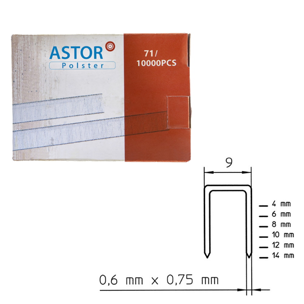 Astor Heftklammern 71/14 (Typ VZ), VE 10 mill, UV 20 Pakete