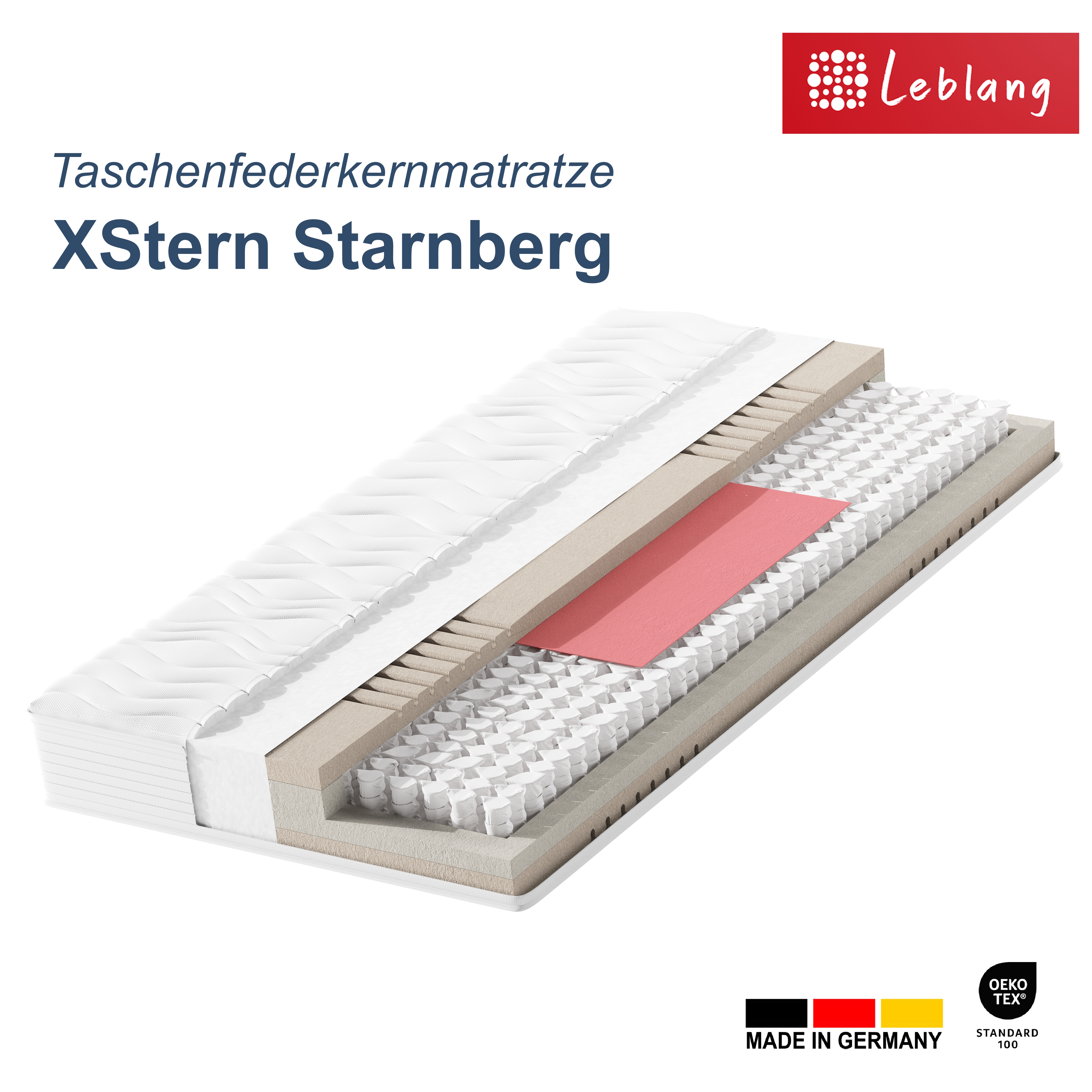 Leblang XStern Matratze Starnberg, 80x190cm, Höhe ca. 20cm, soft, Taschenfederkern