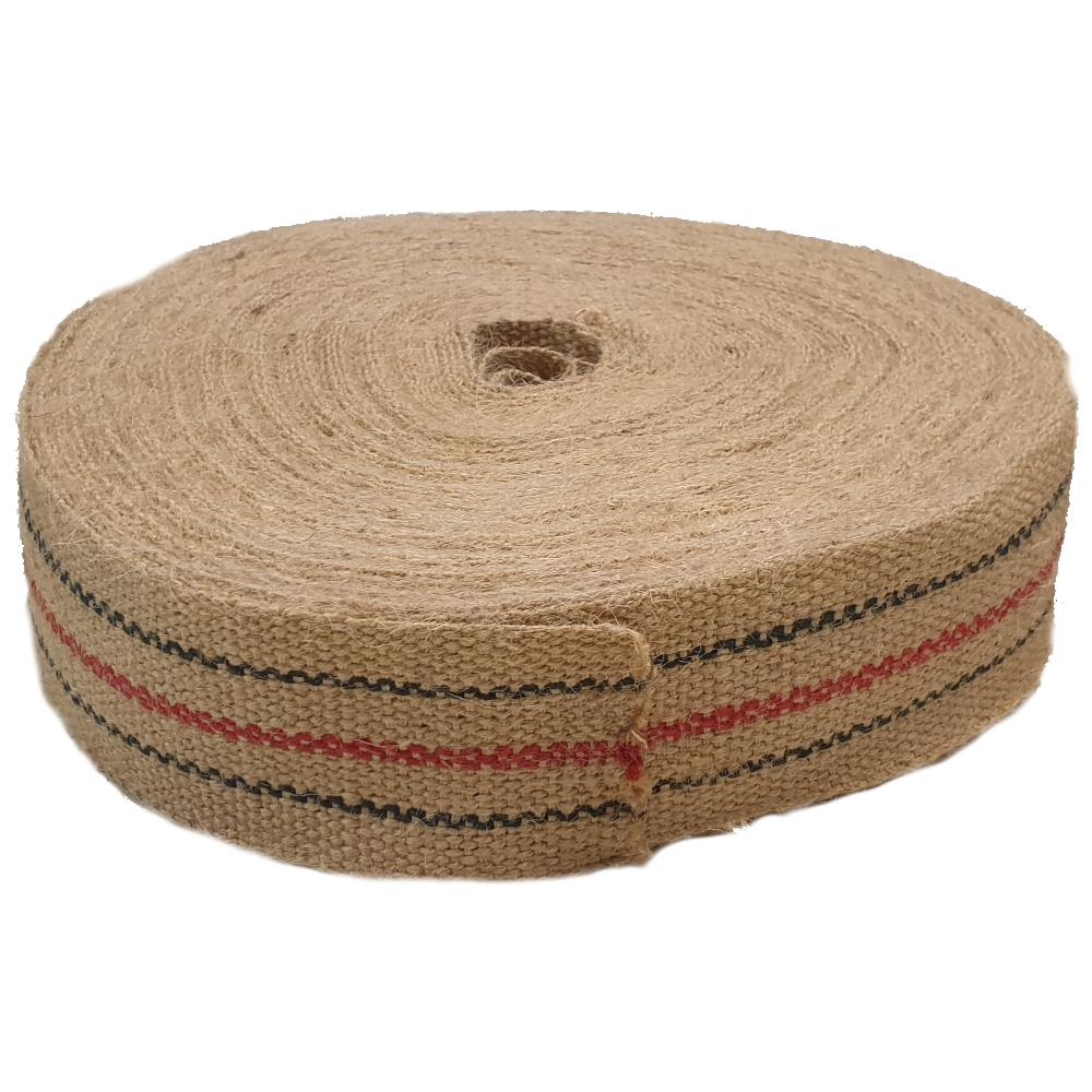 Jute-Sitzgurt schwarz-rot-weiß, Polstergurt 70mm, Polstergurt (vorher rot-blau), Rolle(n) 50 m