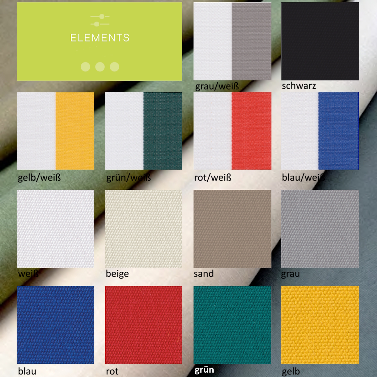 Markisenstoff Elements 120cm, Uni weiß, 290g/m2, 100% PES wasserdicht mit UV-Schutz, VE 1 lfm, Rolle ca. 60m