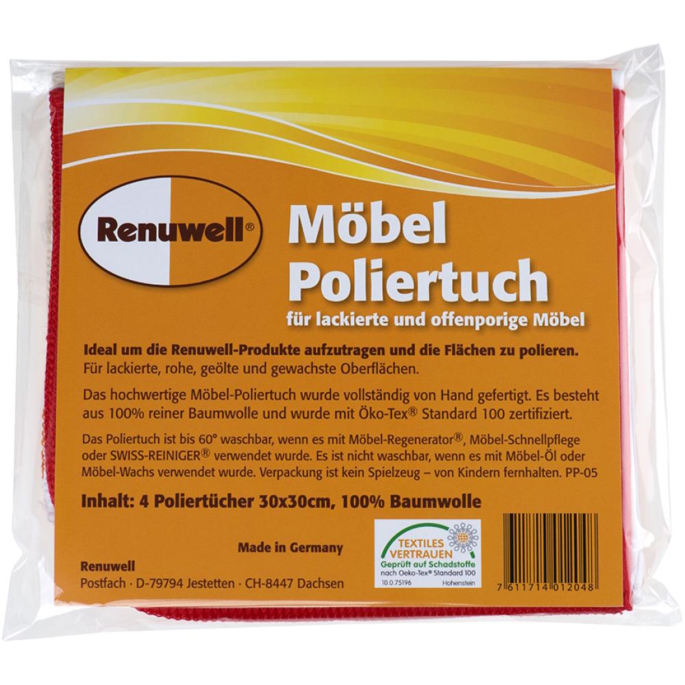 Renuwell Poliertuch, 30 x 30 cm, 4 Tücher, VE 1 Stück, UV Karton 6 Stück