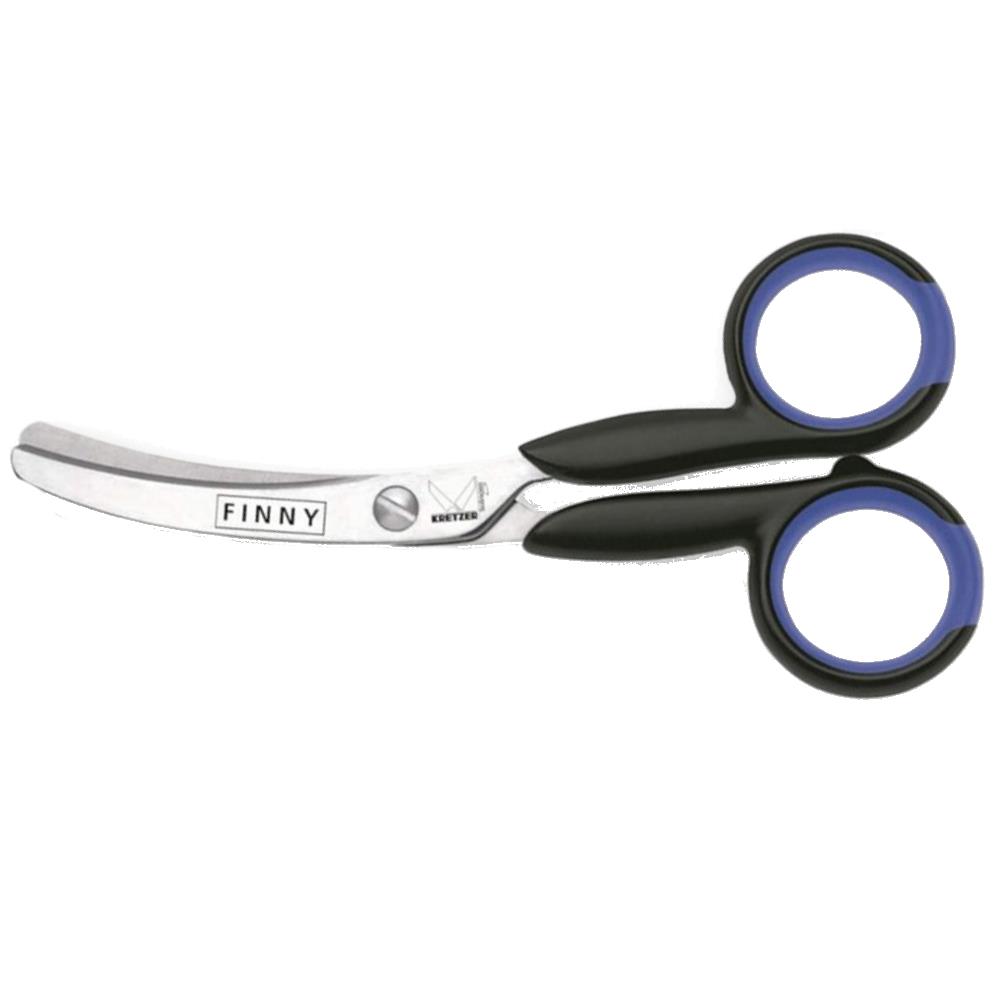Kretzer Finny 5 Zoll gebogene Manufakturschere, Länge 13 cm, blau-schwarzer Griff