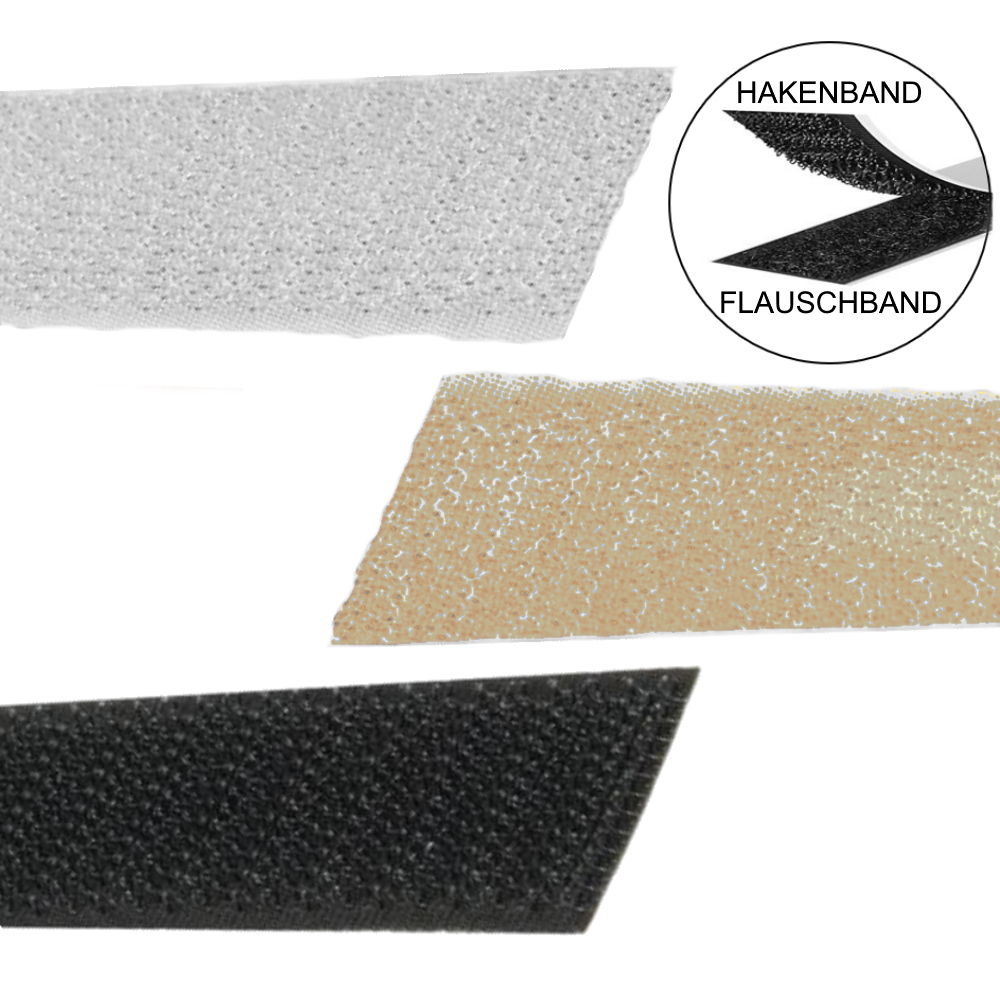 Hakenband (Haftband) beige, 20 mm, zum Aufnähen, Klettband, VE Rolle(n) 25m