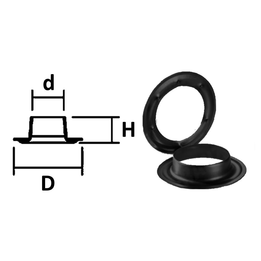 Ösen mit Scheibe, schwarz (Messing), 25-40 mm, Rundöse Plane, Persenning