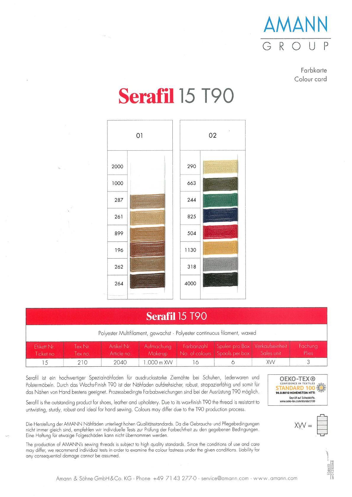 Amann Farbkarte, Garn Serafil 15 T90
