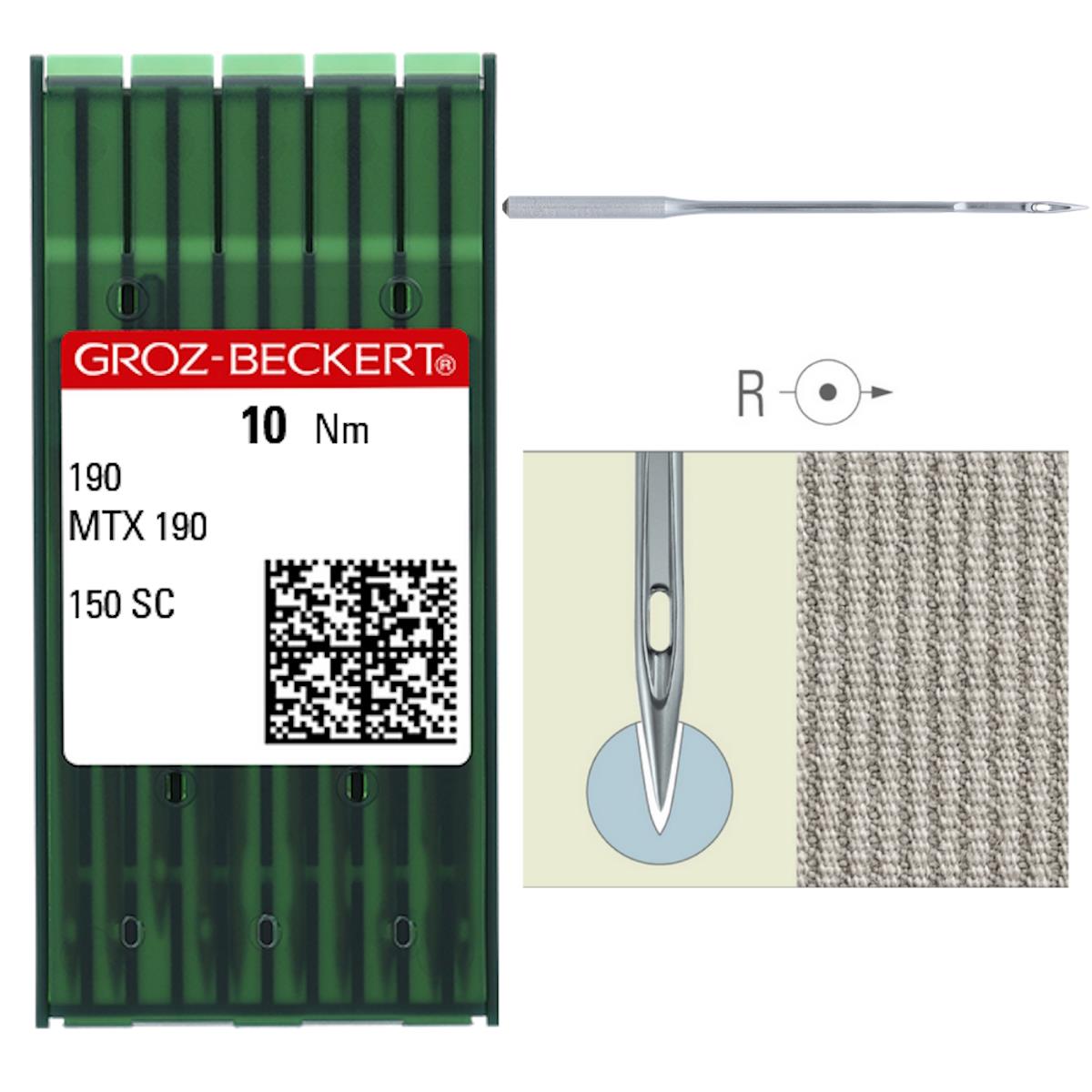 Groz-Beckert, System 190, Spitze R runder Kopf, verschiedene Größen, Chrom