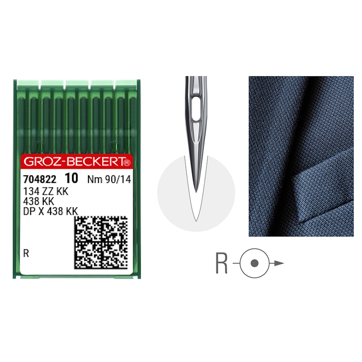 Groz-Beckert 134 ZZ KK/438 KK 90 R 90/14 runder Kopf, Paket 100 Kurzkolben-Nadeln