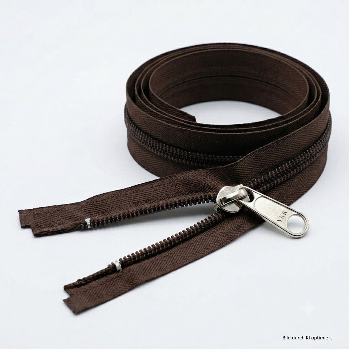 YKK teilbarer Reißverschluss, Spirale (Coil), braun 570, 210 cm, Metallsteckteil, 10mm, Band 40mm, inkl. Doppelgriff-Schieber (10CF open)