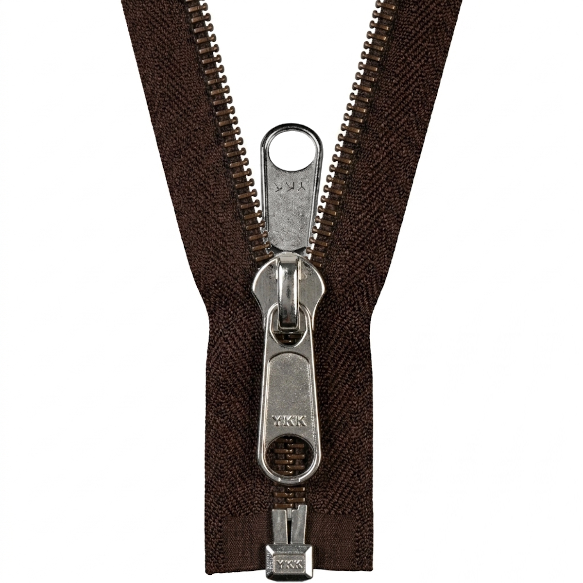 YKK teilbar, Spirale, braun 570, 210 cm, Metallsteckteil, 10mm, Band 40mm, Doppelgriff (10CF open)