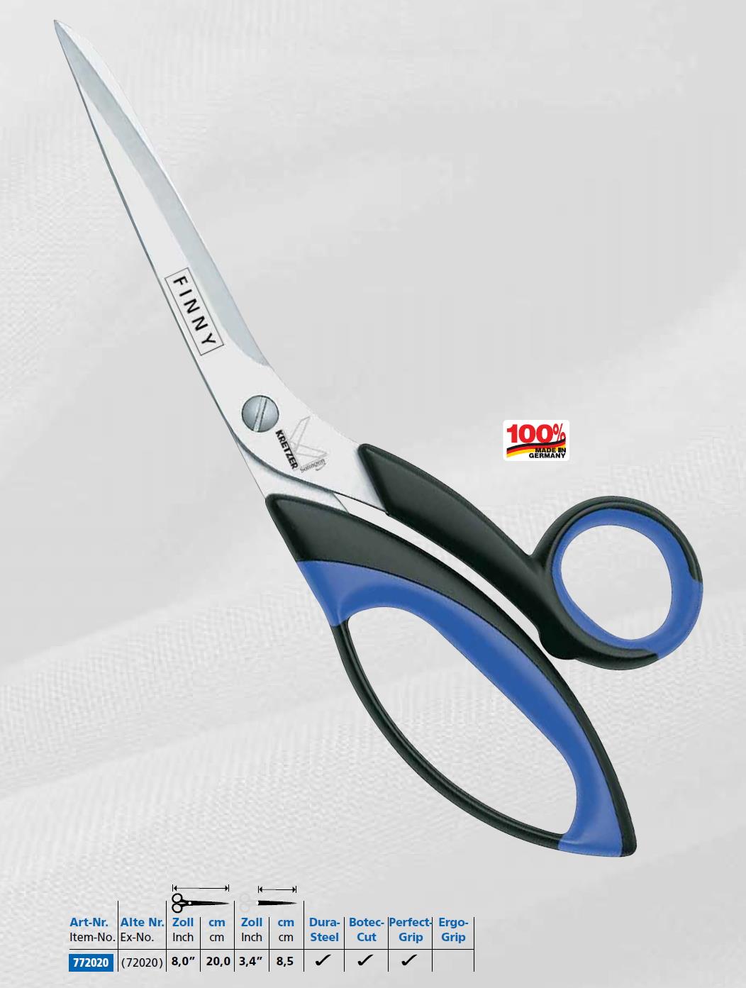 Kretzer Finny 8 Zoll Universalschere, Länge 20 cm, blau-schwarzer Griff