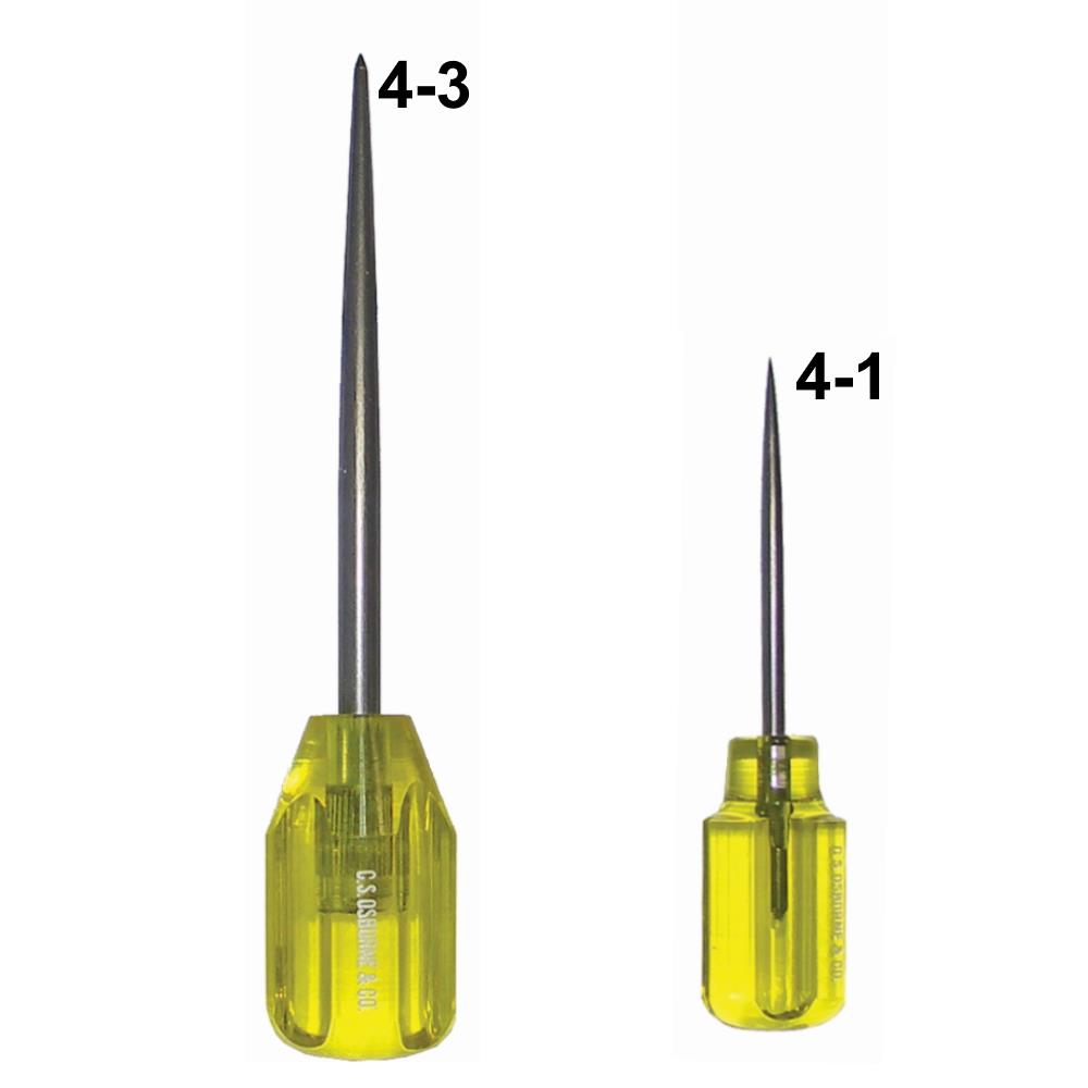 Runddorn / Ahle, Länge ca. 11,5 cm (Osborne 4-1), gelber Plastikgriff, Metallschaft - Vorstecher