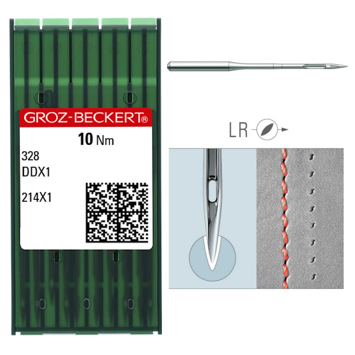 Groz-Beckert, System 328, Spitze LR Leder/Standard-Schneidkopf, verschiedene Größen, Chrom