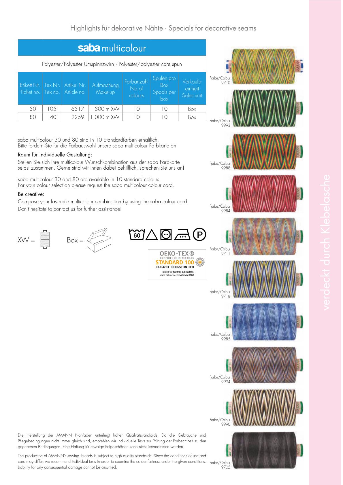 Saba 30 Multicolor, 300 m (Tex 105), rot-rot-pink (9984), VE 5 Rollen, UV 10 Rollen