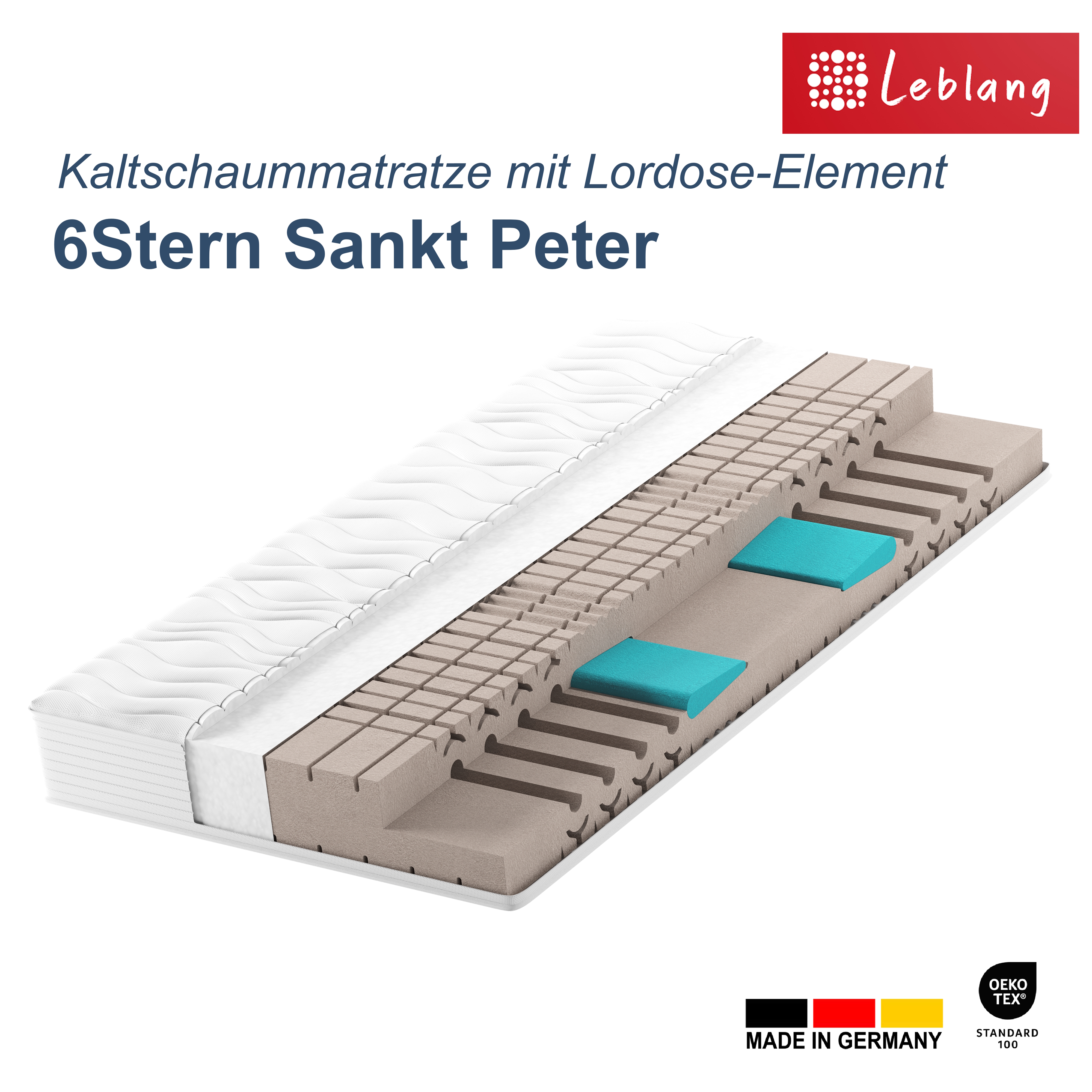 Leblang 6Stern Matratze Sankt Peter, 80x190cm, Höhe ca. 20cm, soft, Beckensützzone