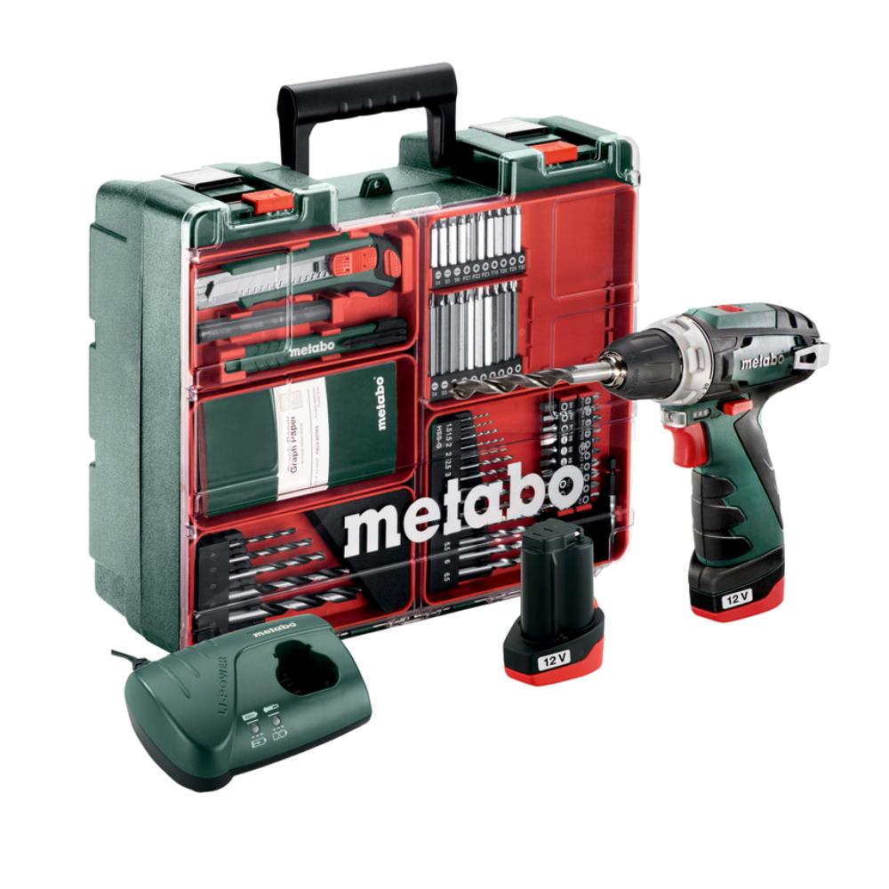 Metabo Akku-Bohrschrauber PowerMaxx BS Basic Set 12 V, mit Koffer, Zubehör und Akku