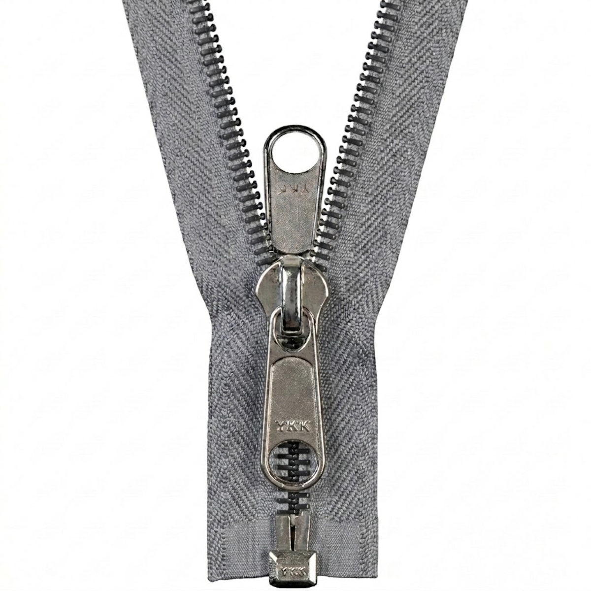 YKK teilbarer Reißverschluss, Spirale (Coil), mittelgrau 577, 200 cm, Metallsteckteil, 10mm, Band 40mm, inkl. Doppelgriff-Schieber (10CF open)