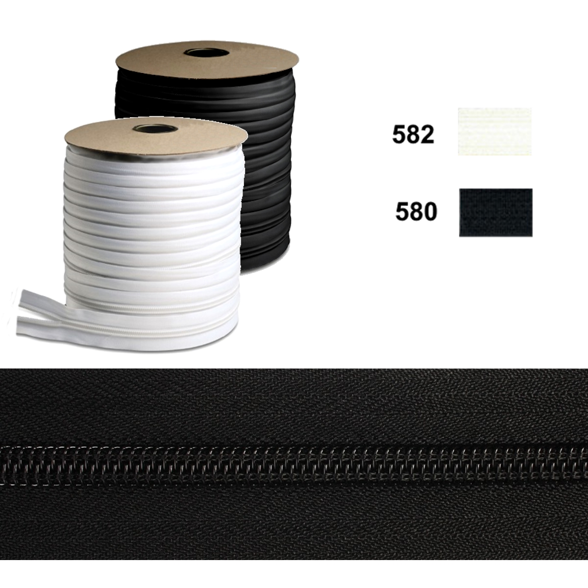 YKK Reißverschluss 5er Kette, 5 mm, endlos, Spirale, VE 1 m, 582 rohweiß