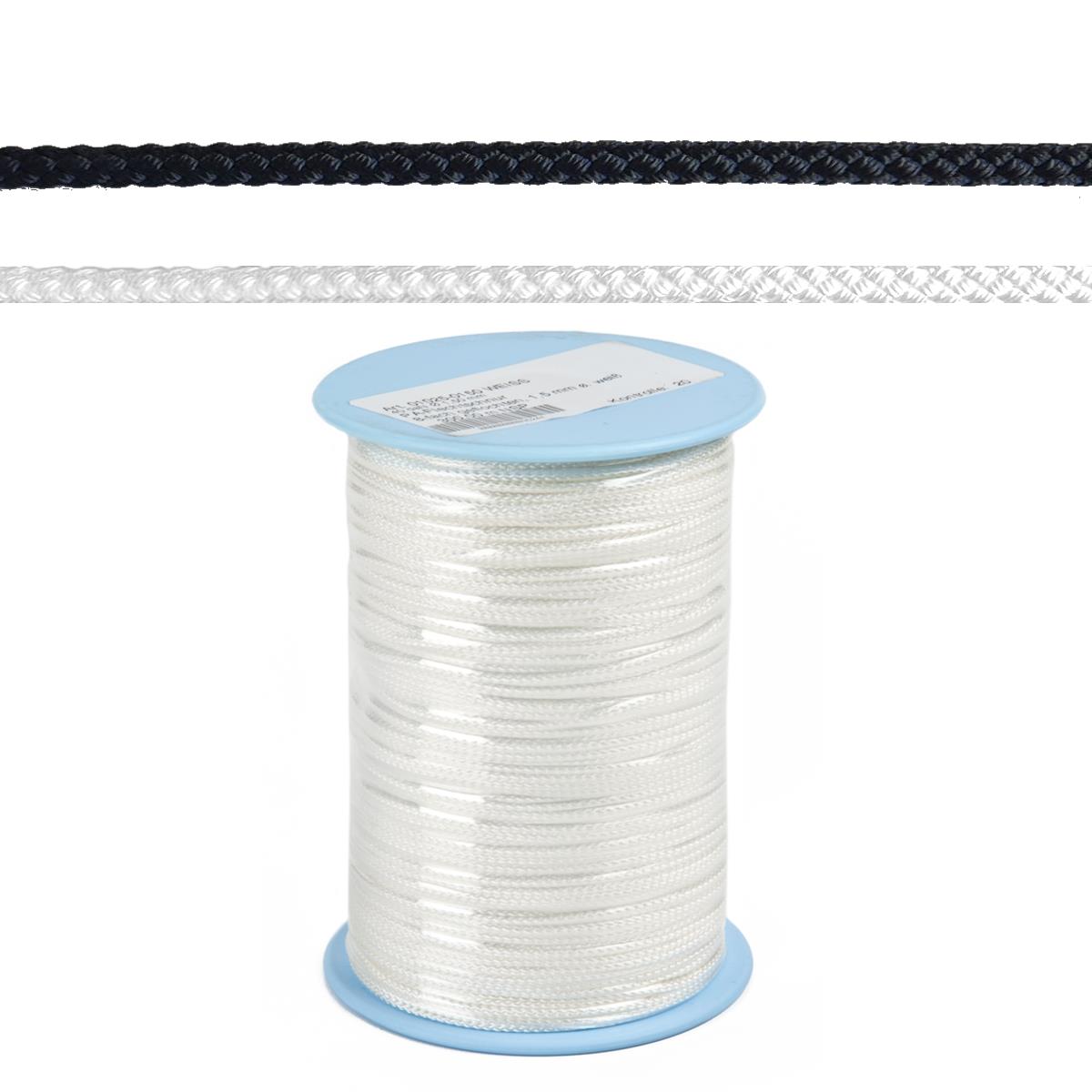 Jalousieschnur, fein geflochten, weiß oder schwarz, von 0,8 bis 8 mm, Perlonschnur