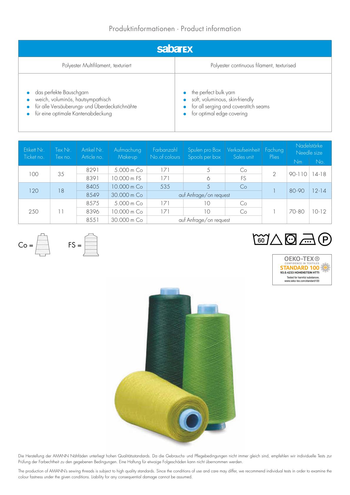 Saba 30, 3.000 m (Tex 105), rohweiß (3000), VE 1 Rolle(n), UV 5 Rollen