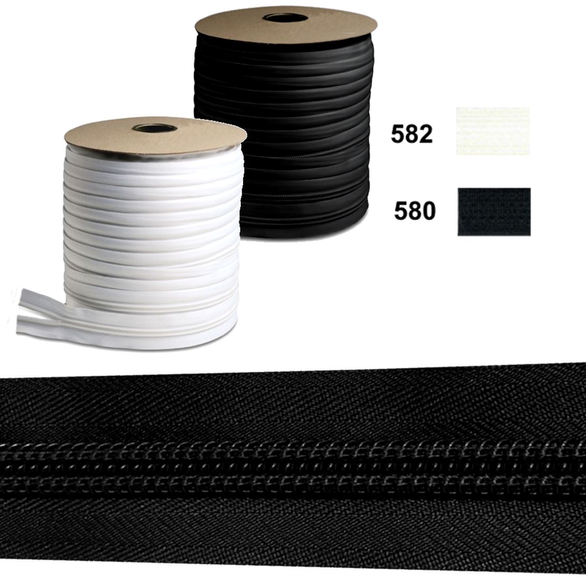 YKK Reißverschluss 10er Kette Spirale, 10 mm, endlos, VE 1 m, 580 schwarz