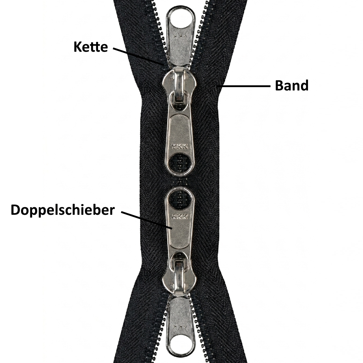 YKK 2-Wege teilbar Spirale, schwarz 580, 200 cm, Metall, 10mm, Band 40mm, Doppelgriff (10CF Two-way)