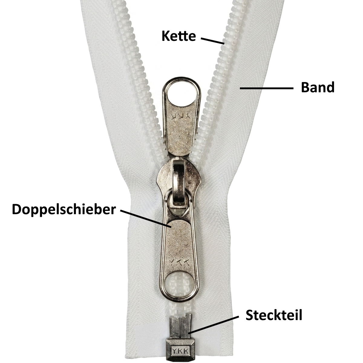 YKK teilbar, Spirale, weiß 582, 30 cm, Metallsteckteil, 10mm, Band 40mm, Einfachgriff (10CF open)
