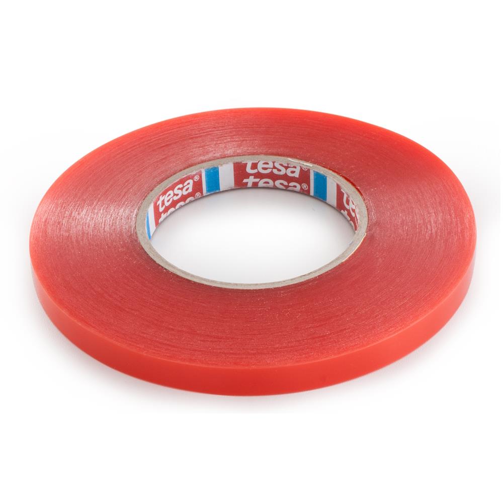 tesa Klebeband für Textilborten, 12 mm breit, transparent (rot), VE 1 Rolle, Rolle 50m, tesafix 4965
